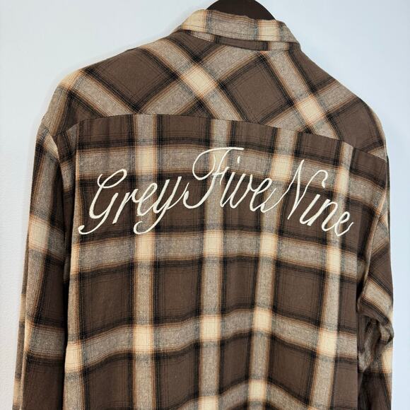 G59 Records g59 Zip up Embroidered Flannel Brown Shirt Grunge Men's L - Picture 8 of 12